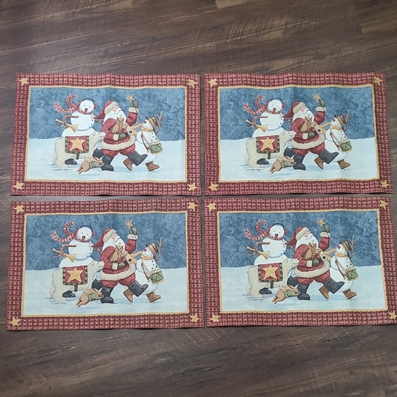 Festive Country Folk Santa and Snowman Placemats Set Of 4 - Picture 1 of 4